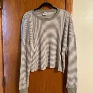 Aritzia TNA Long Sleeve Cropped Waffle Stripe Shirt